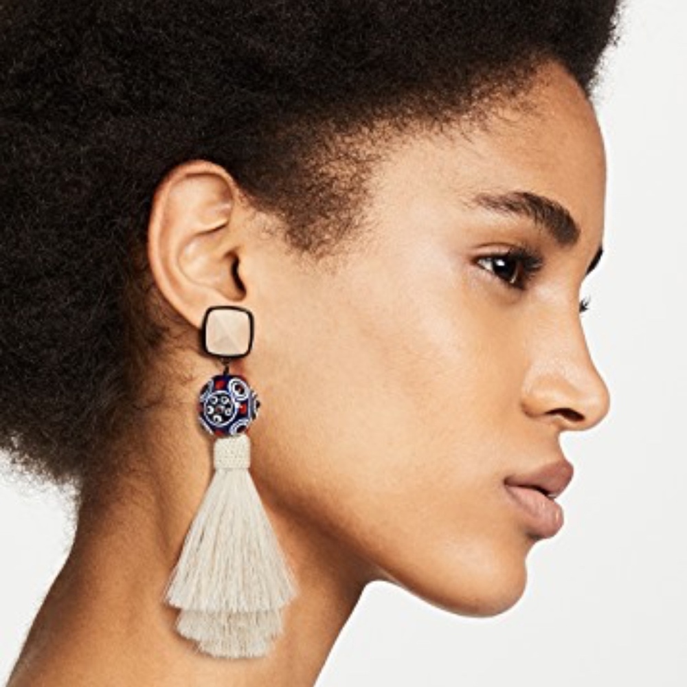 Tory Burch Horsehair Tassel Clip On Earrings